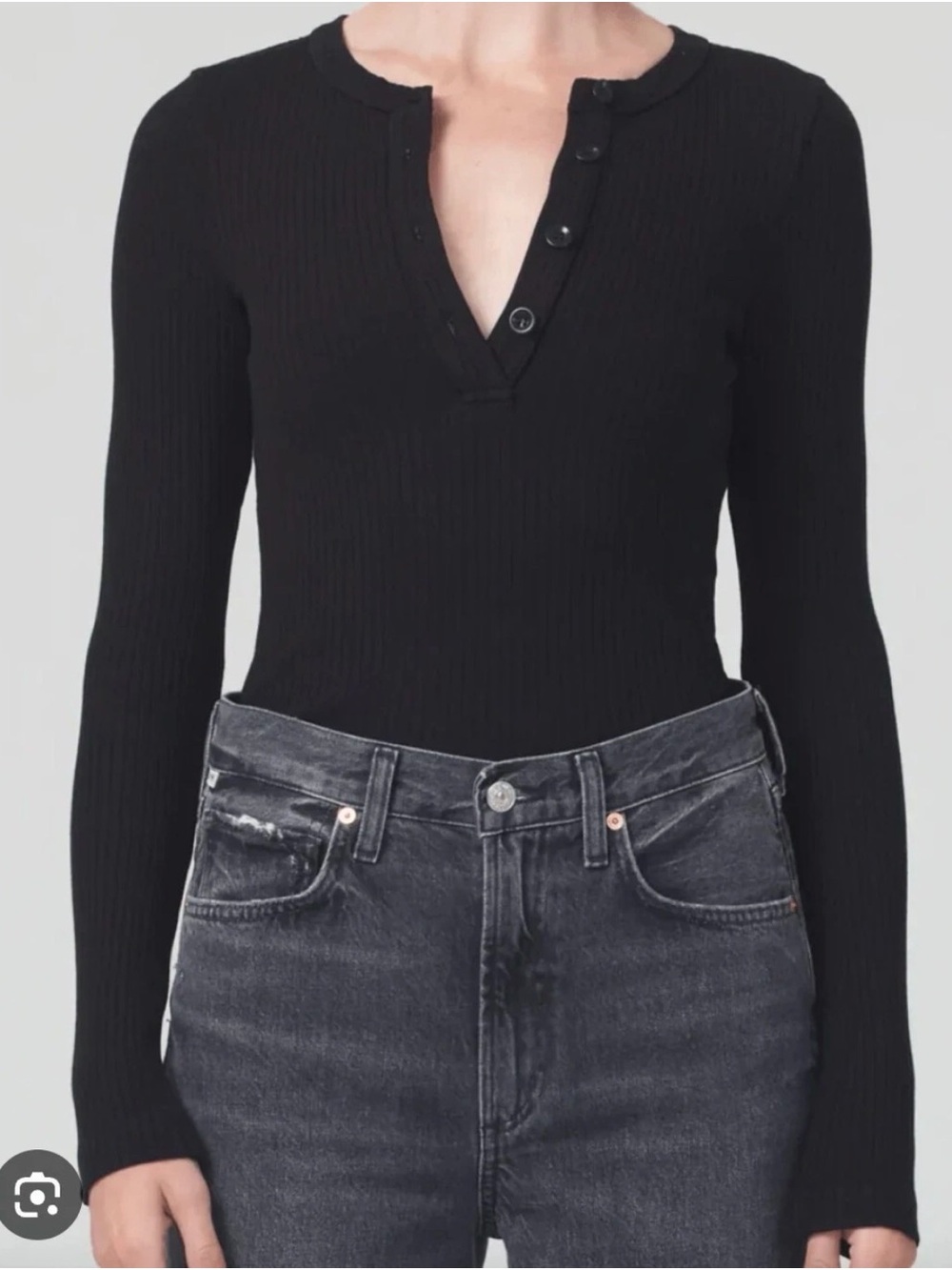 Citizens Of Humanity Black Ribbed Long-Sleeve Button Henley
